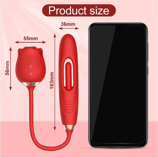 2-in-1 Rose Licking Vibrator – Thrusting Dildo & Clitoral Nipple Stimulator for Women
