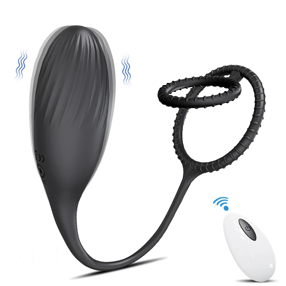 Vibrating Prostate Massager Ring – Dual Stimulation Cock Ring with Remote-Controlled Egg, Medical Silicone Male Sex Toy