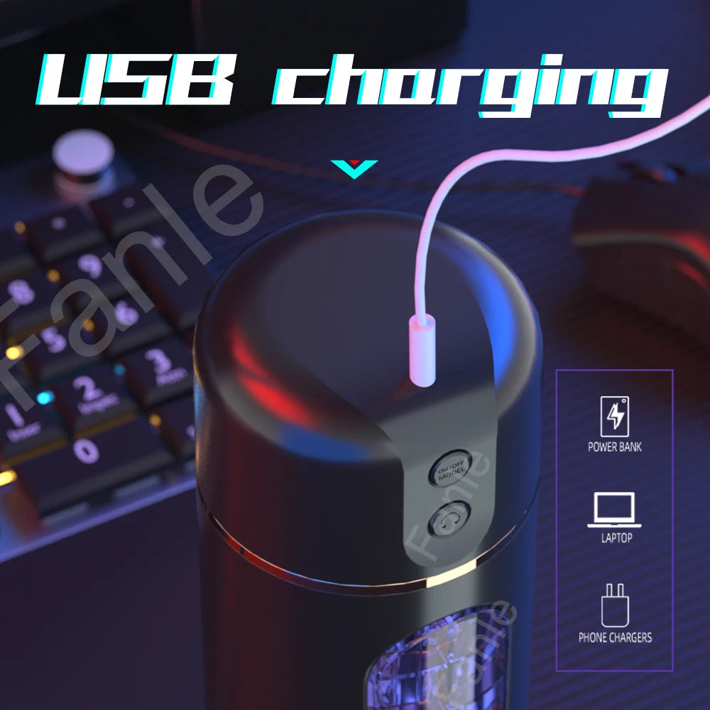 Transparent Male Masturbator Cup with 10 Vibration Modes – Removable TPE Sleeve & Squeezable Case