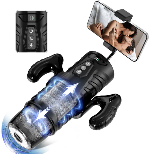 Automatic Male Masturbator with 7 Thrusting & 7 Rotating Modes – App-Controlled TPE Cup with LCD Display & Suction Base