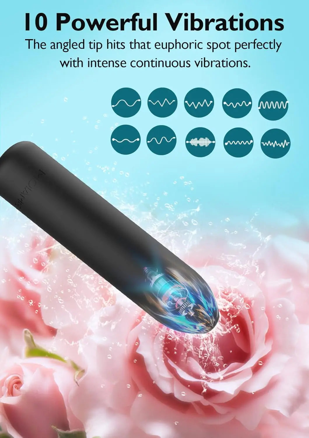 Bullet Vibrator – Waterproof Rechargeable Clitoral Stimulator with Angled Tip, 10 Vibration Modes, Ergonomic Mini Massager for Women