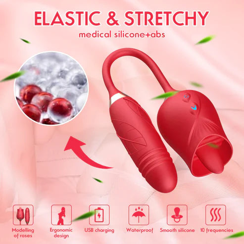 Rose-Licking Vibrator for Women Nipple Clitoral Stimulator Massager Thrusting Dildo 2 in 1 Sex Toy for Women Adult Sex Products