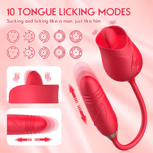 Rose-Licking Vibrator for Women Nipple Clitoral Stimulator Massager Thrusting Dildo 2 in 1 Sex Toy for Women Adult Sex Products