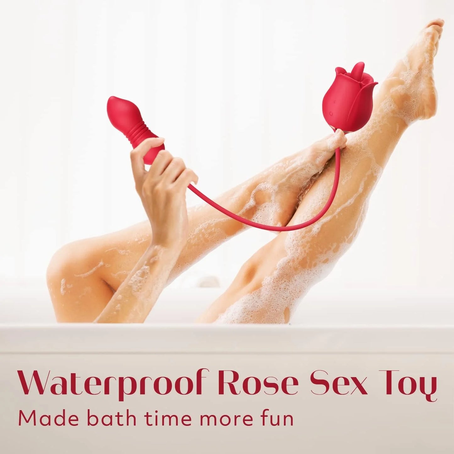 3-in-1 Rose Vibrator with Tongue Licking, Thrusting Dildo & Powerful Vibration – Waterproof, Hands-Free, Body-Safe Silicone