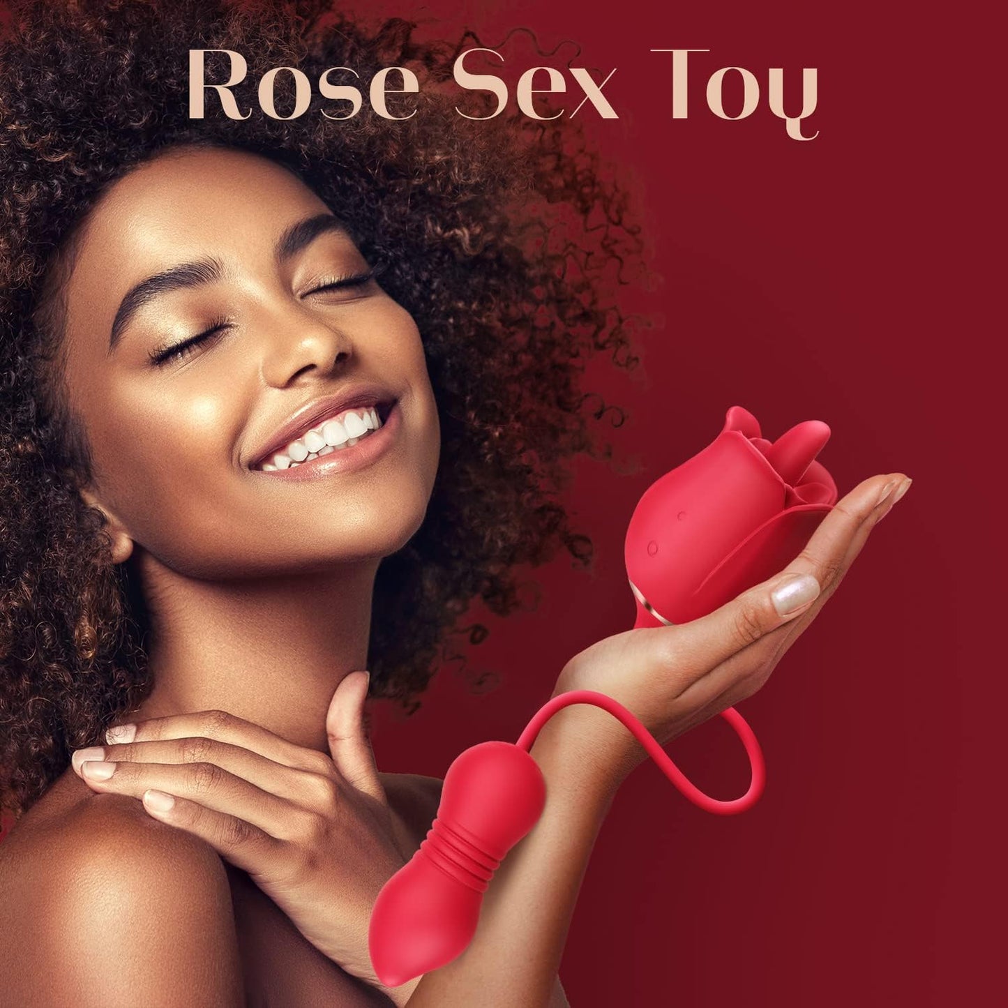 3-in-1 Rose Vibrator with Tongue Licking, Thrusting Dildo & Powerful Vibration – Waterproof, Hands-Free, Body-Safe Silicone