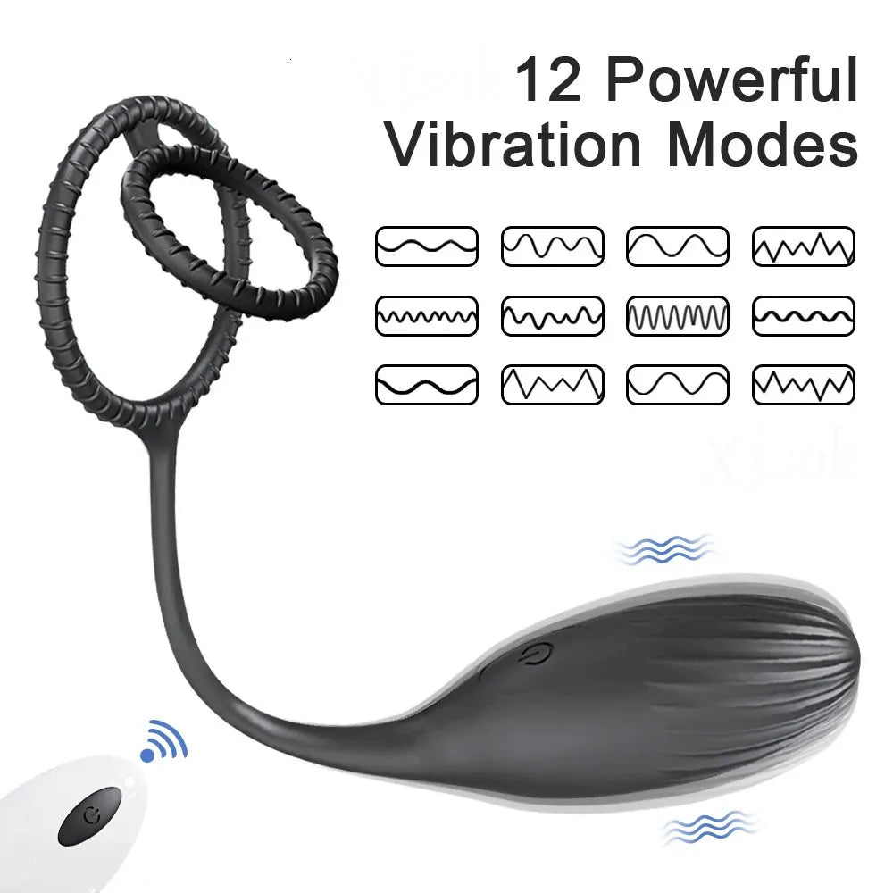 Vibrating Prostate Massager Ring – Dual Stimulation Cock Ring with Remote-Controlled Egg, Medical Silicone Male Sex Toy