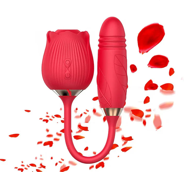 2-in-1 Rose Licking Vibrator – Thrusting Dildo & Clitoral Nipple Stimulator for Women