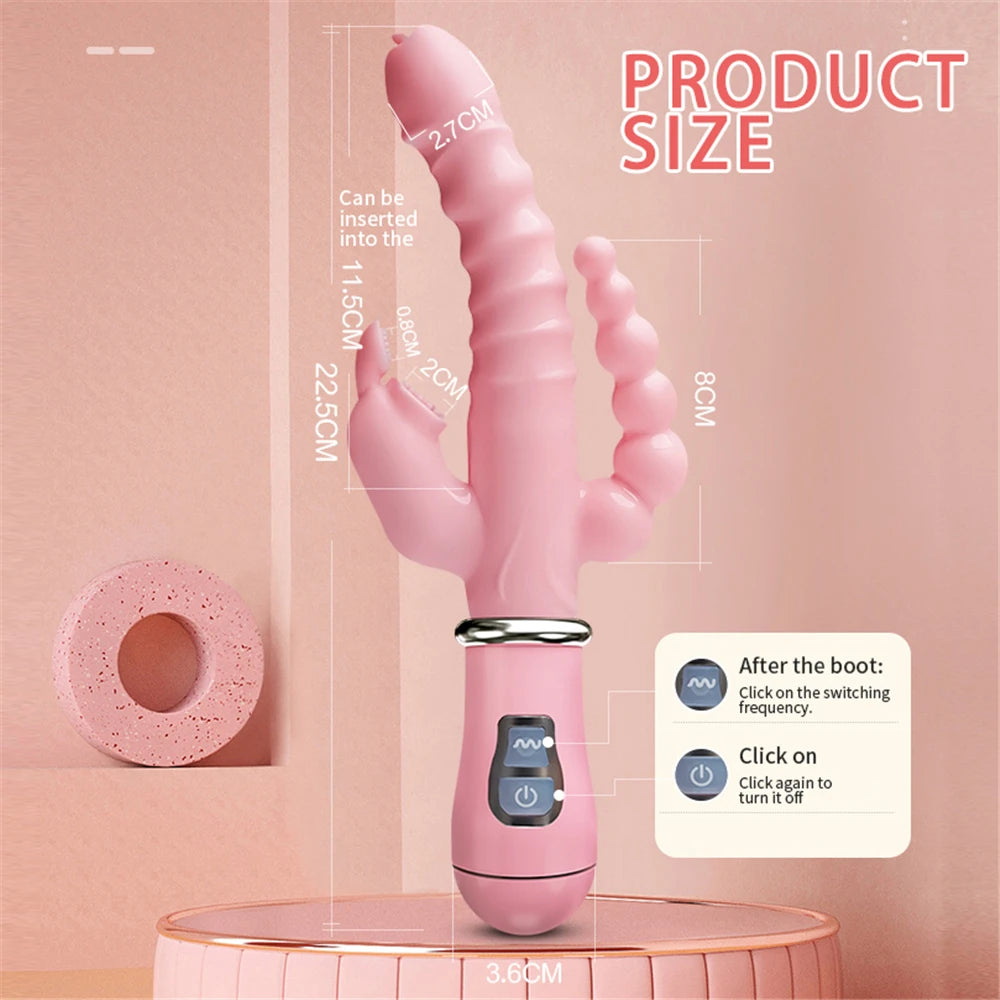 Triple Joy Thrusting Rabbit Vibrator – G-Spot, Clitoral & Anal Stimulation