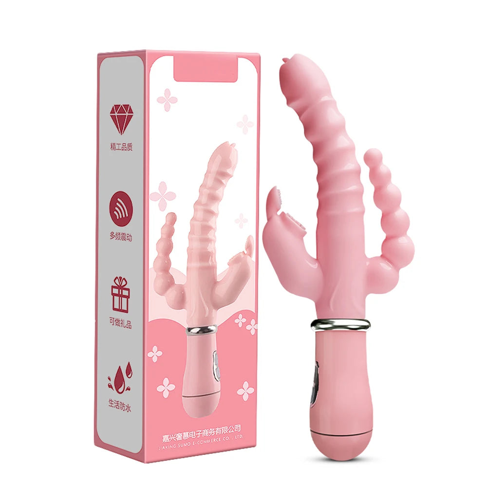 Triple Joy Thrusting Rabbit Vibrator – G-Spot, Clitoral & Anal Stimulation