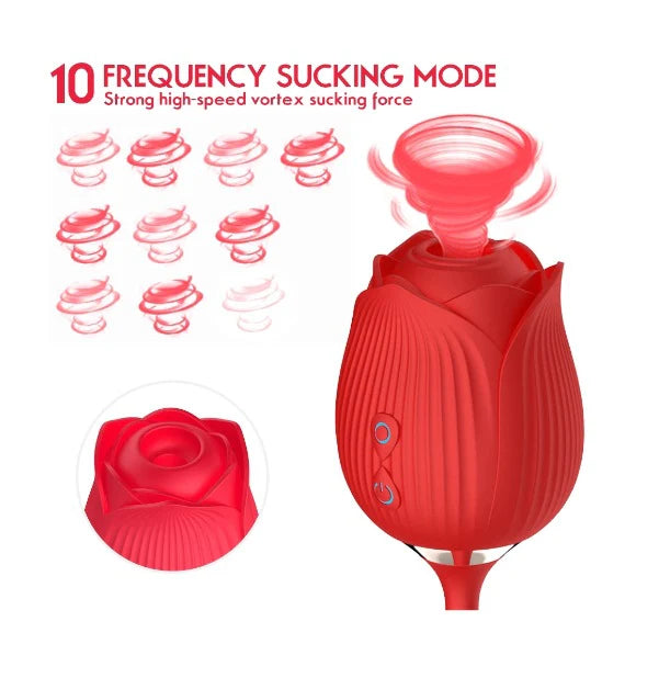 2-in-1 Rose Licking Vibrator – Thrusting Dildo & Clitoral Nipple Stimulator for Women