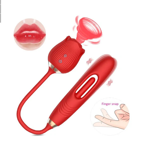 2-in-1 Rose Licking Vibrator – Thrusting Dildo & Clitoral Nipple Stimulator for Women