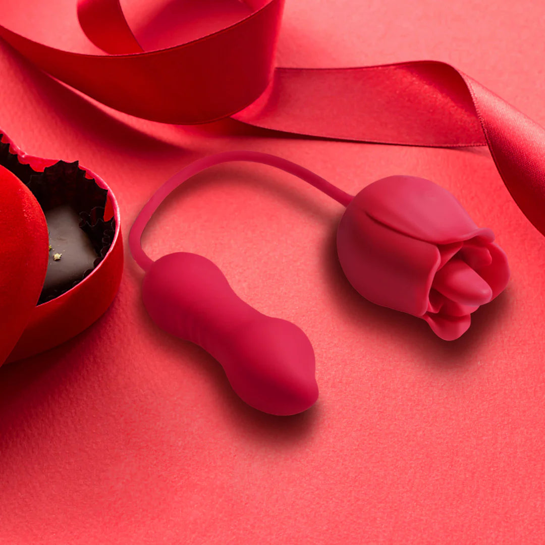 3-in-1 Rose Vibrator with Tongue Licking, Thrusting Dildo & Powerful Vibration – Waterproof, Hands-Free, Body-Safe Silicone