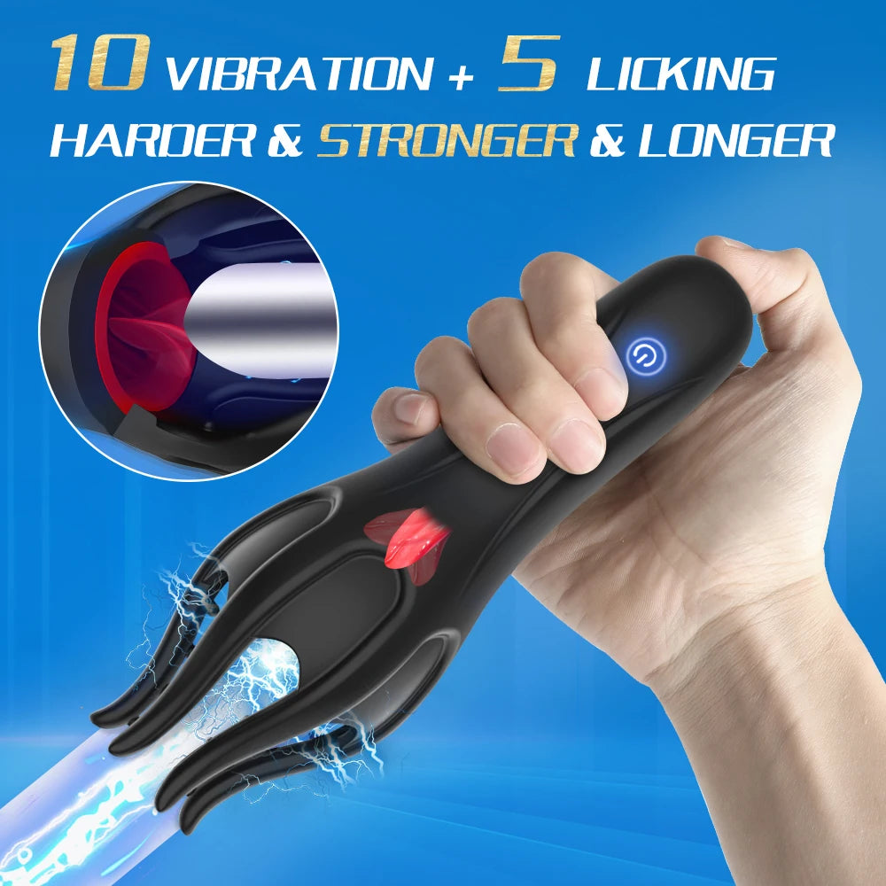 Male Masturbator with Tongue Licking & 10 Vibration Modes – USB Rechargeable Silicone Cup