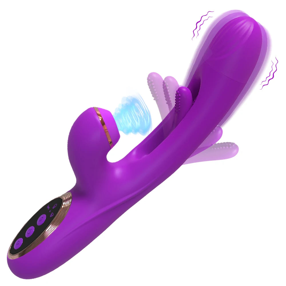 Rabbit Vibrator for Women – 30 Modes, Finger-Tapping G-Spot Stimulator, Waterproof, Quiet, Silicone, Purple/Red