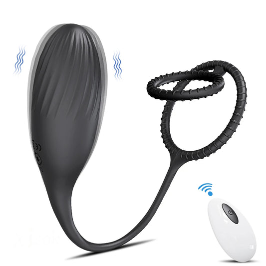 Vibrating Prostate Massager Ring – Dual Stimulation Cock Ring with Remote-Controlled Egg, Medical Silicone Male Sex Toy