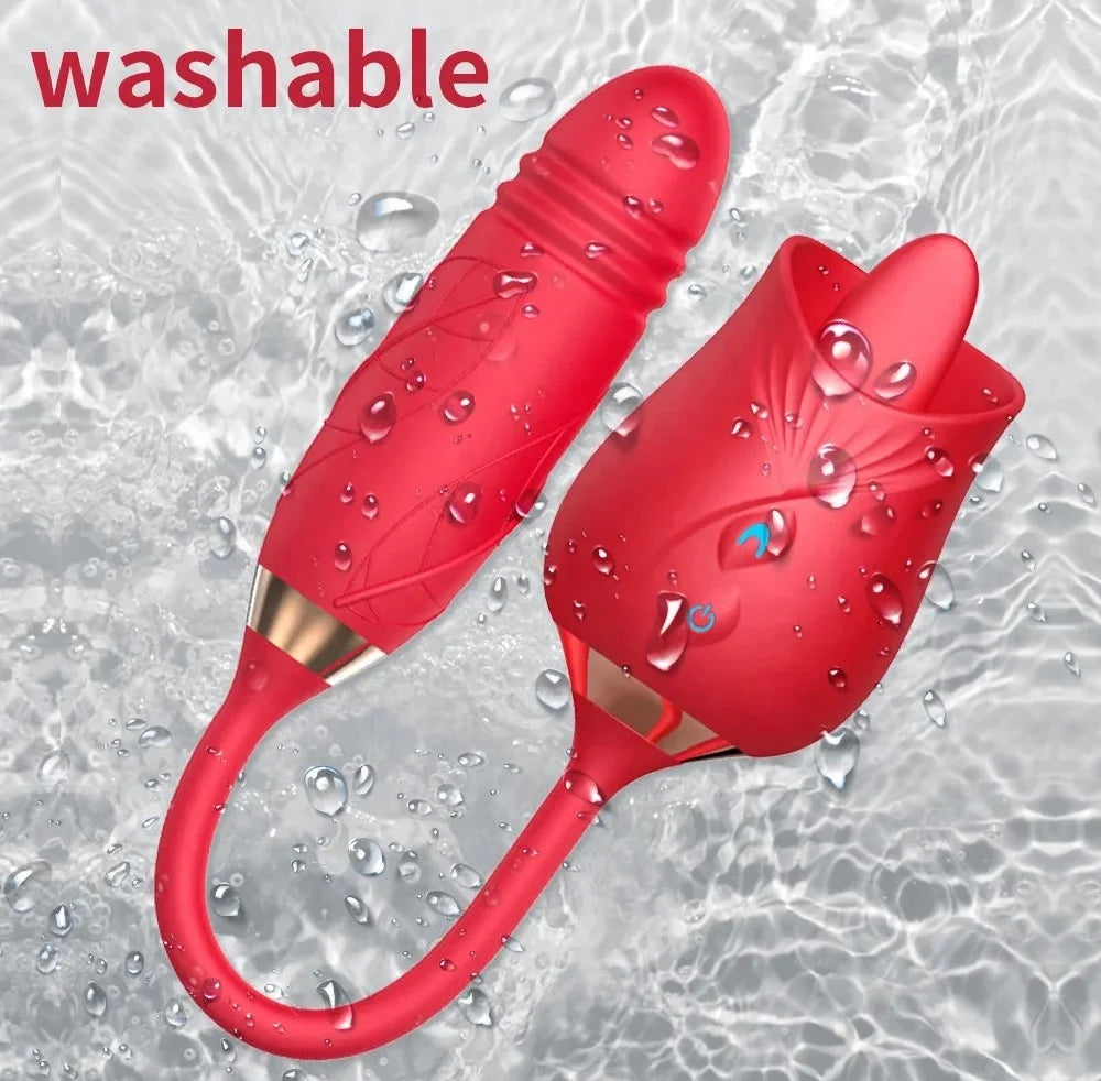 Rose-Licking Vibrator for Women Nipple Clitoral Stimulator Massager Thrusting Dildo 2 in 1 Sex Toy for Women Adult Sex Products