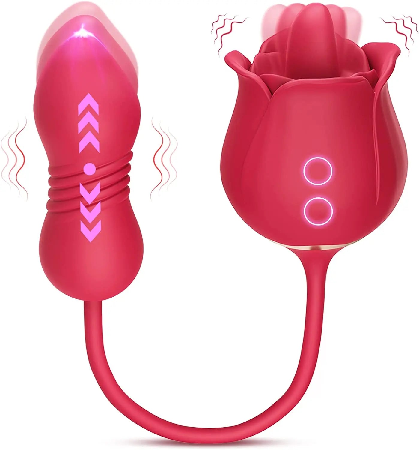3-in-1 Rose Vibrator with Tongue Licking, Thrusting Dildo & Powerful Vibration – Waterproof, Hands-Free, Body-Safe Silicone