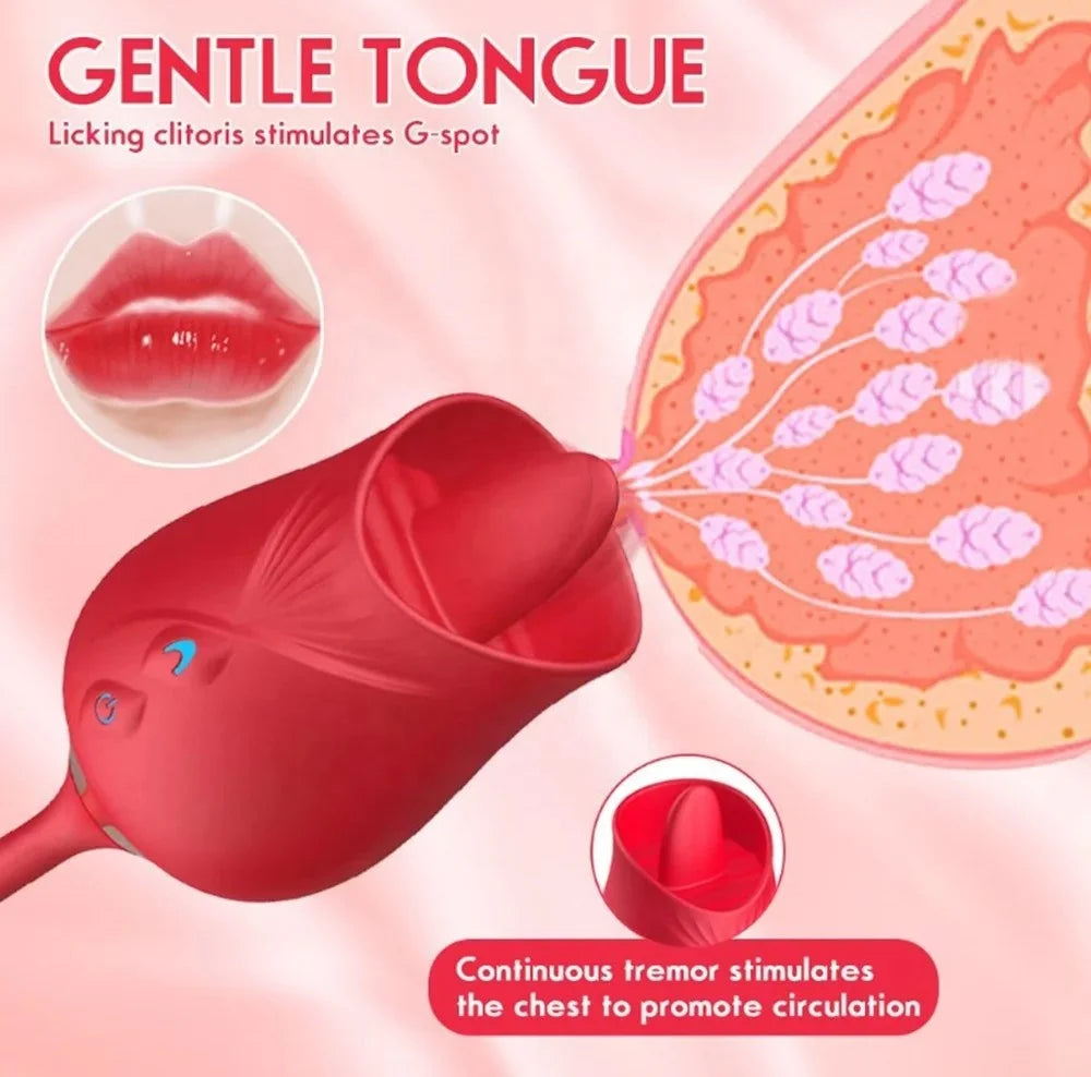 Rose-Licking Vibrator for Women Nipple Clitoral Stimulator Massager Thrusting Dildo 2 in 1 Sex Toy for Women Adult Sex Products