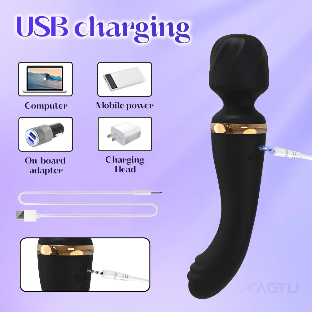 2-in-1 Wand Vibrator – Battery-Powered G-Spot & Clitoral Stimulator for Women, Medical Silicone AV Massager