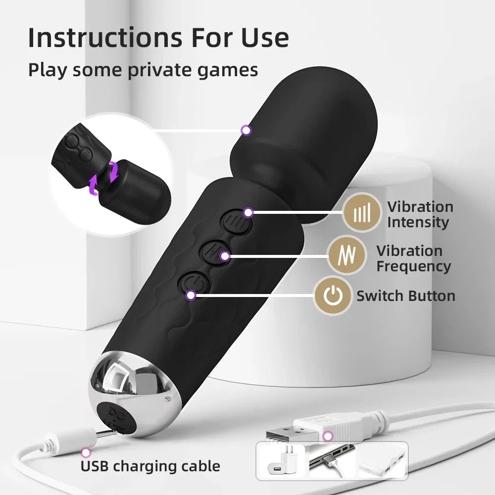 Powerful AV Magic Wand Vibrator – 20-Speed Rechargeable Clitoral & G-Spot Stimulator, Waterproof Silicone Massager for Women