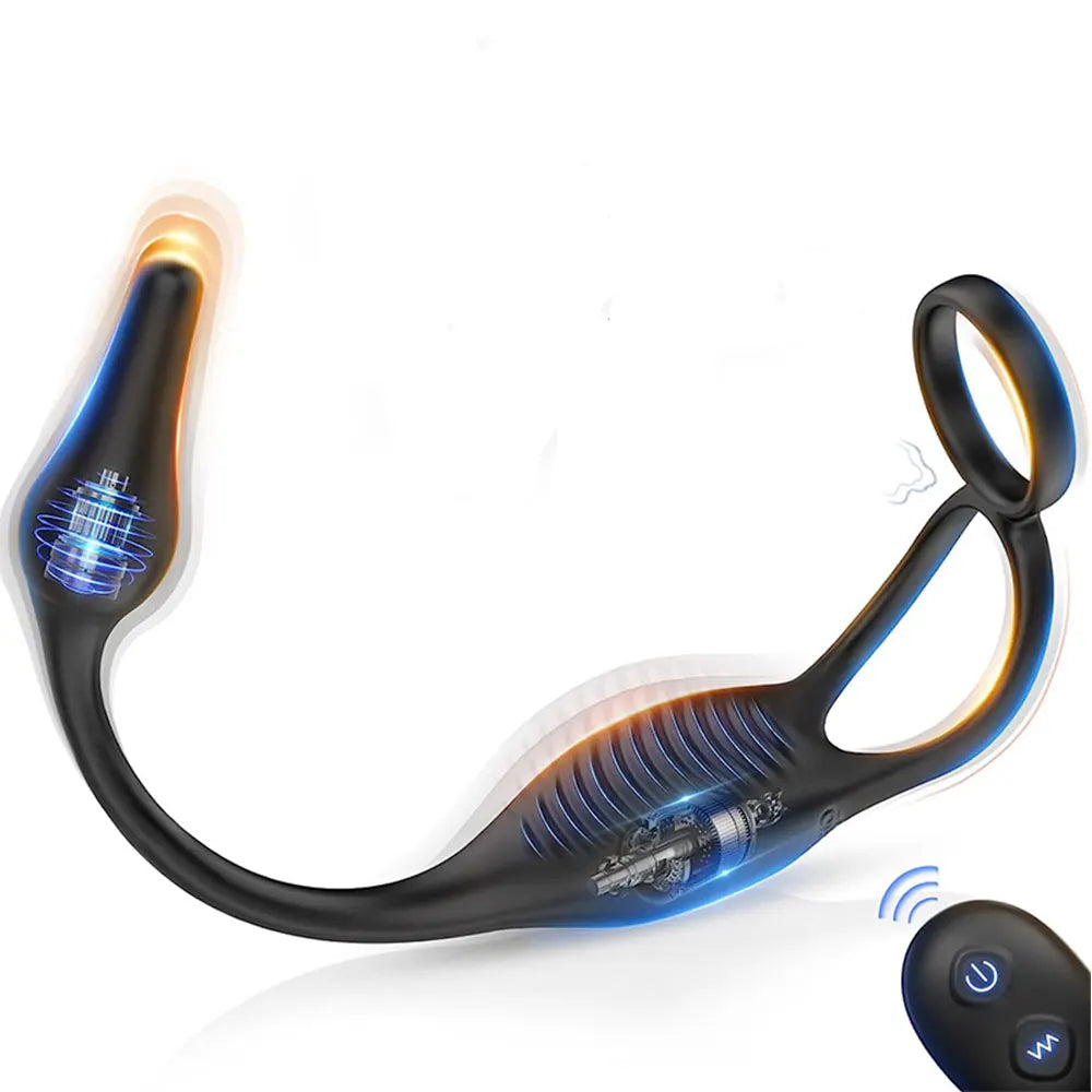 4-in-1 Prostate Massager – Remote-Controlled Anal Plug with Dual Penis Rings, Vibrating Egg & G-Spot Stimulator for Men