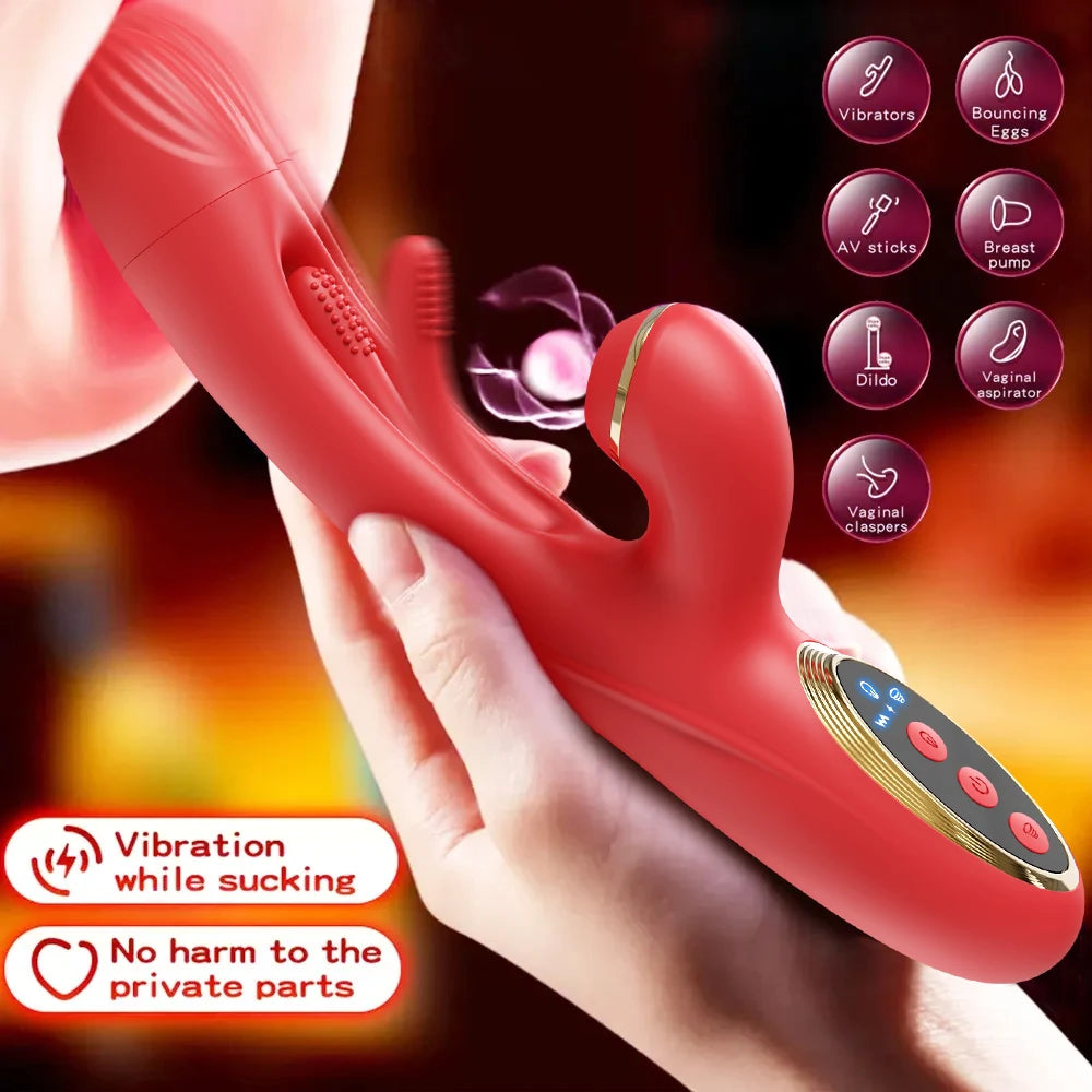 Rabbit Vibrator for Women – 30 Modes, Finger-Tapping G-Spot Stimulator, Waterproof, Quiet, Silicone, Purple/Red