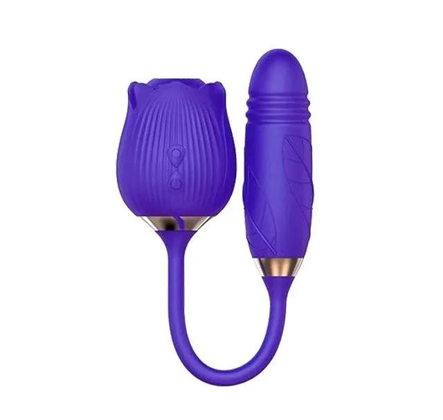 2-in-1 Rose Licking Vibrator – Thrusting Dildo & Clitoral Nipple Stimulator for Women