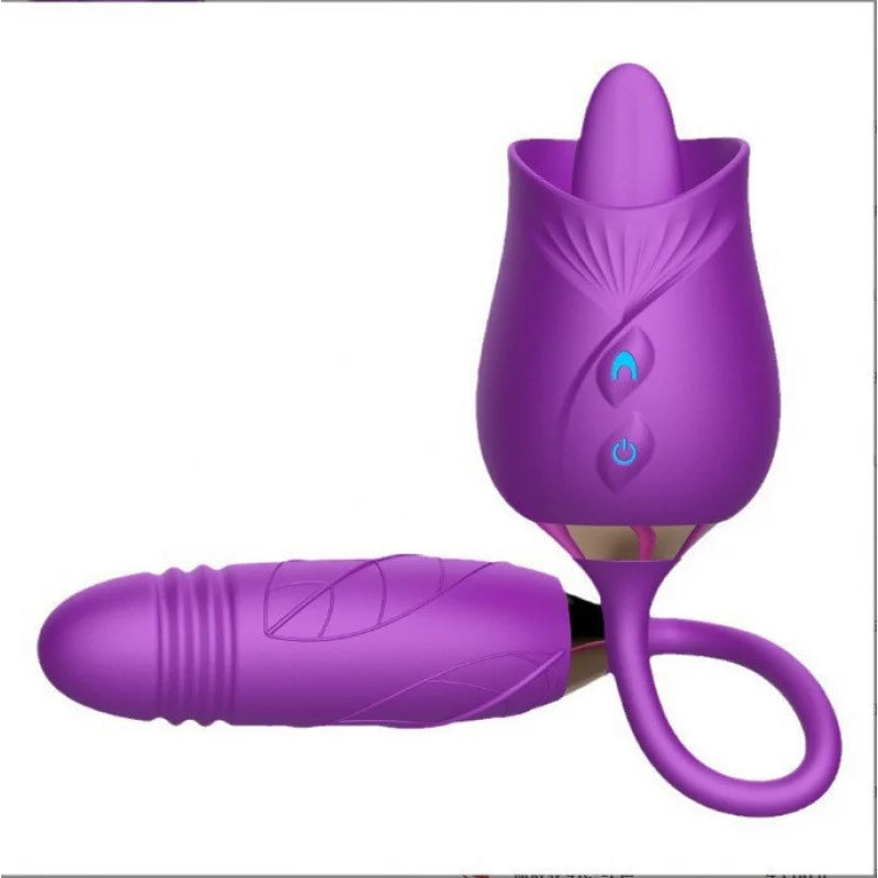 Rose-Licking Vibrator for Women Nipple Clitoral Stimulator Massager Thrusting Dildo 2 in 1 Sex Toy for Women Adult Sex Products