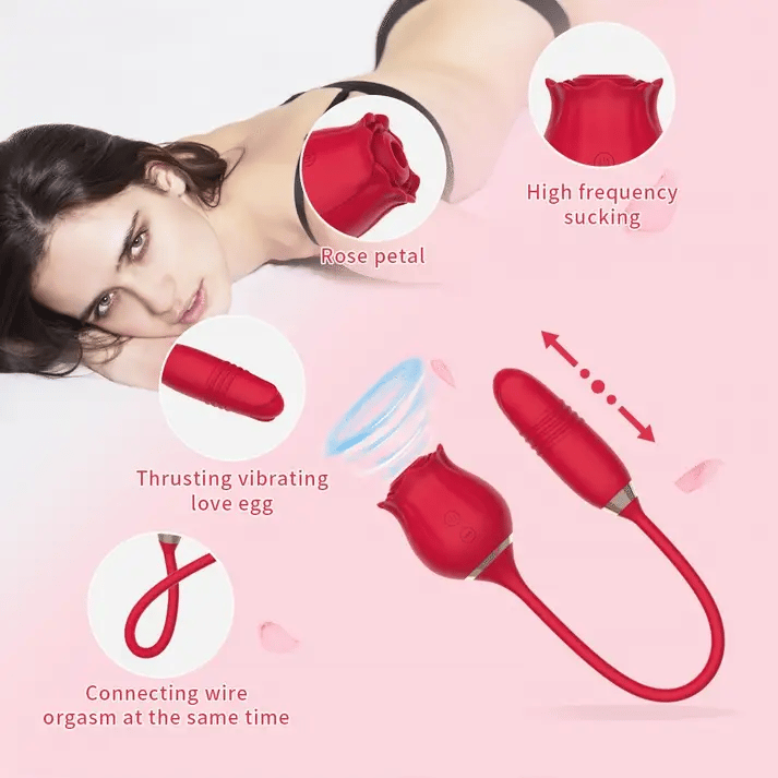 2-in-1 Rose Licking Vibrator – Thrusting Dildo & Clitoral Nipple Stimulator for Women