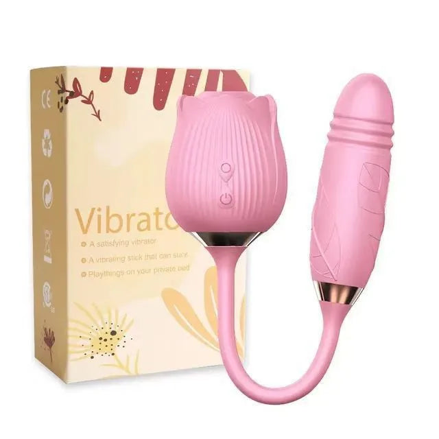 2-in-1 Rose Licking Vibrator – Thrusting Dildo & Clitoral Nipple Stimulator for Women