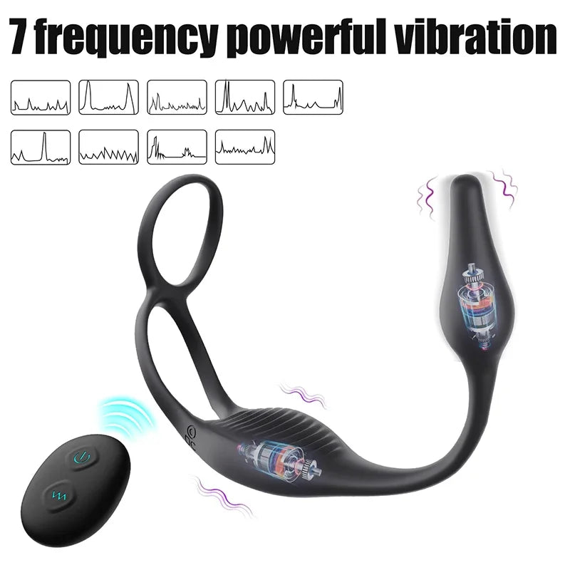 4-in-1 Prostate Massager – Remote-Controlled Anal Plug with Dual Penis Rings, Vibrating Egg & G-Spot Stimulator for Men