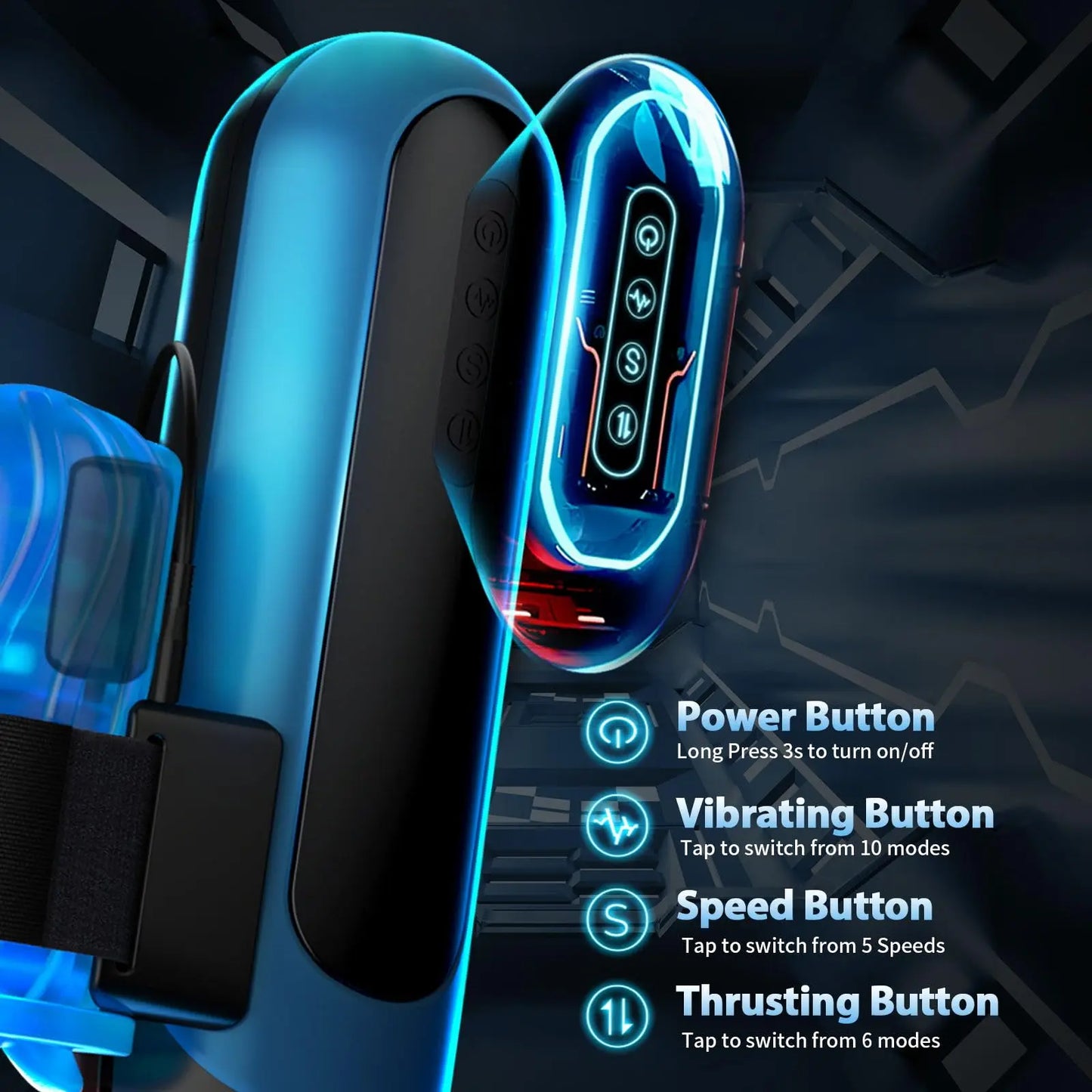 Interchangeable Automatic Male Masturbator with 6 Piston Modes & 5 Speed Settings