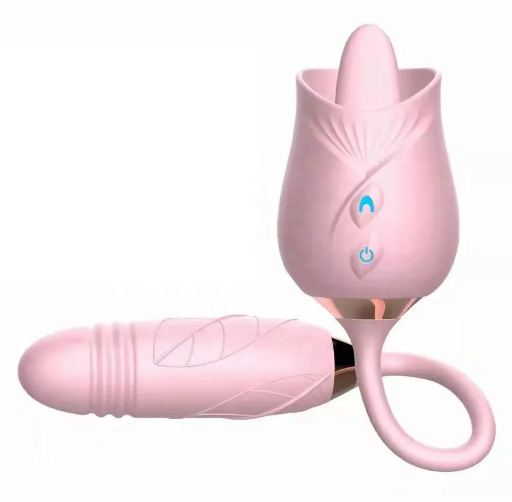 Rose-Licking Vibrator for Women Nipple Clitoral Stimulator Massager Thrusting Dildo 2 in 1 Sex Toy for Women Adult Sex Products
