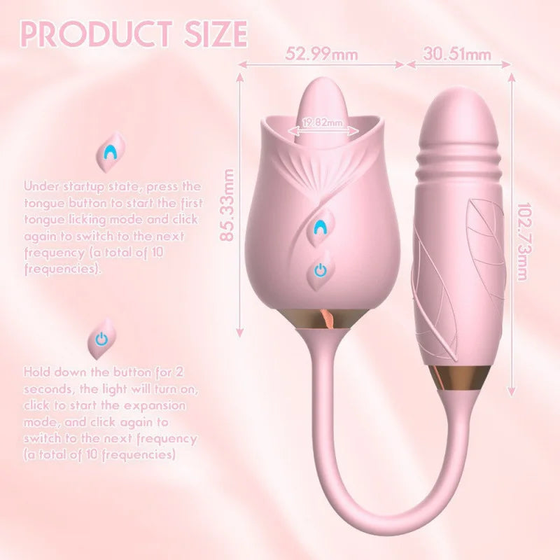 Rose-Licking Vibrator for Women Nipple Clitoral Stimulator Massager Thrusting Dildo 2 in 1 Sex Toy for Women Adult Sex Products