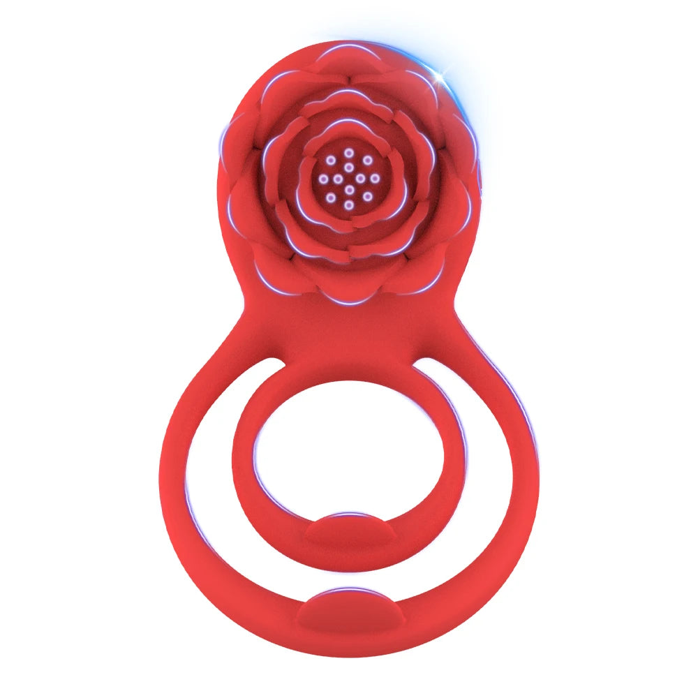 Rose Vibrating Cock Ring – Dual Ring with Clitoral Stimulator, 7 Vibration Modes, Waterproof Silicone Couples Sex Toy