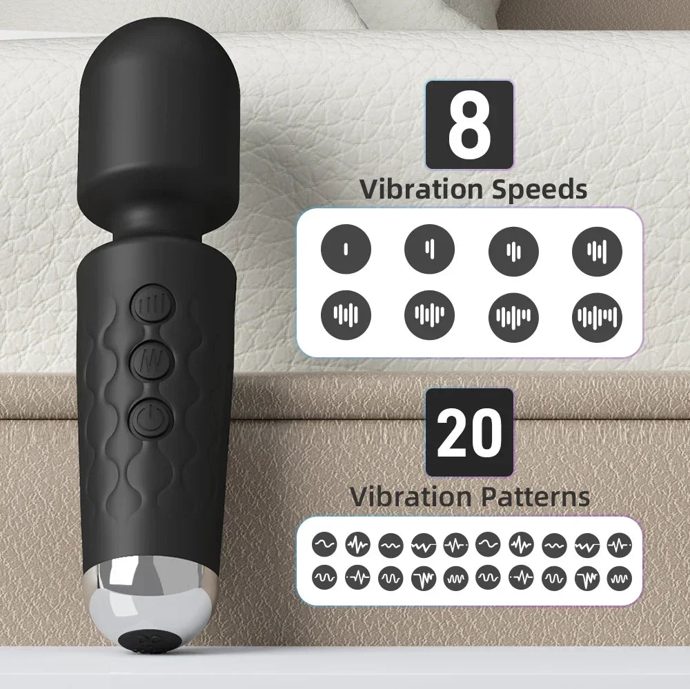 Powerful AV Magic Wand Vibrator – 20-Speed Rechargeable Clitoral & G-Spot Stimulator, Waterproof Silicone Massager for Women