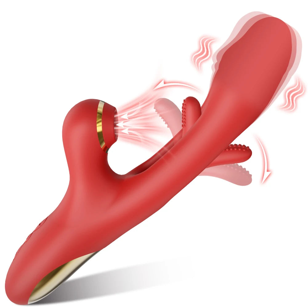 3-in-1 Thrusting Vibrator for Women – G-Spot, Clitoral & Licking Stimulation, 7 Tapping, Vibrating & Flapping Modes, Waterproof, USB Rechargeable