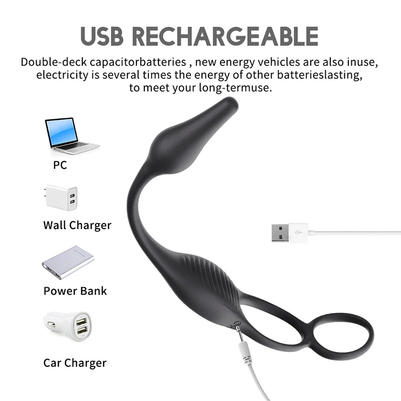 4-in-1 Prostate Massager – Remote-Controlled Anal Plug with Dual Penis Rings, Vibrating Egg & G-Spot Stimulator for Men