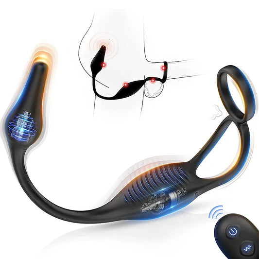 4-in-1 Prostate Massager – Remote-Controlled Anal Plug with Dual Penis Rings, Vibrating Egg & G-Spot Stimulator for Men