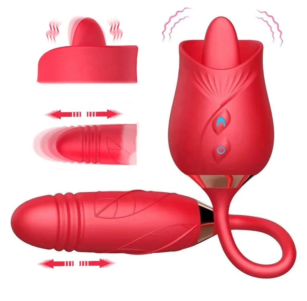 Rose-Licking Vibrator for Women Nipple Clitoral Stimulator Massager Thrusting Dildo 2 in 1 Sex Toy for Women Adult Sex Products