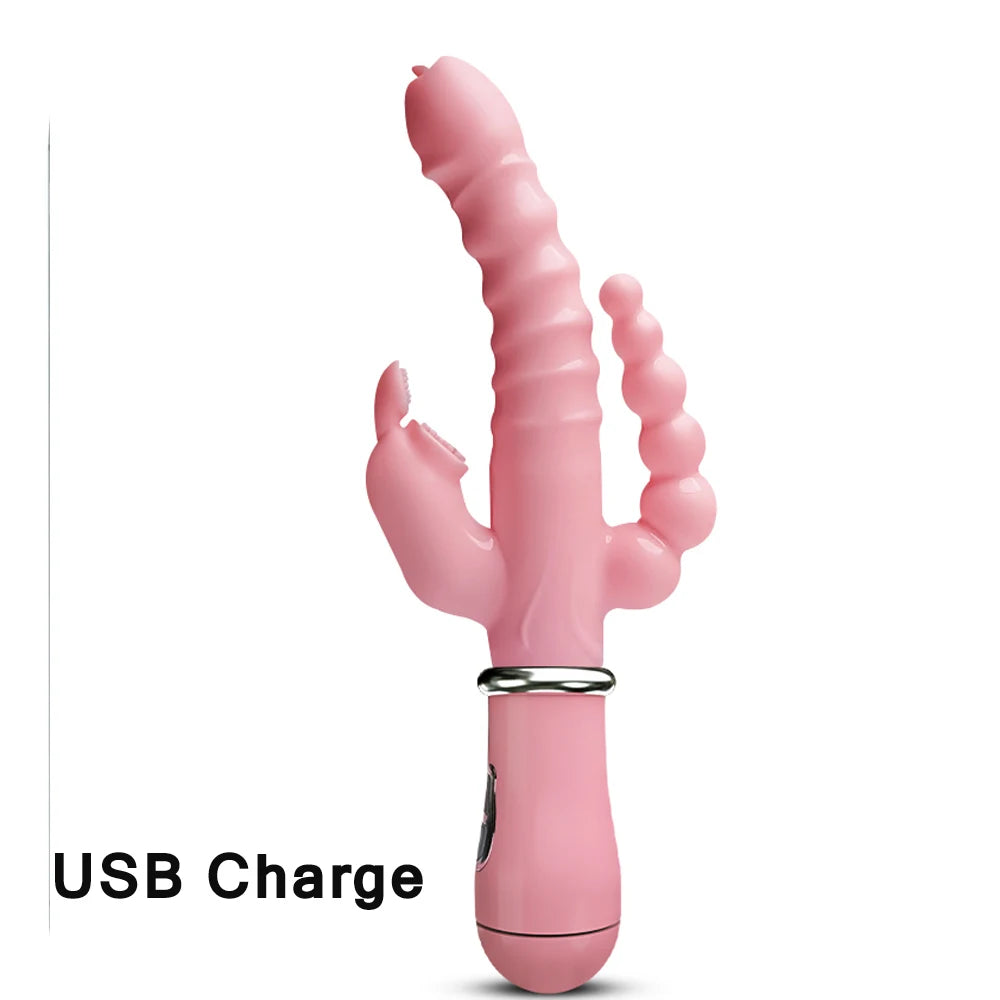 Triple Joy Thrusting Rabbit Vibrator – G-Spot, Clitoral & Anal Stimulation