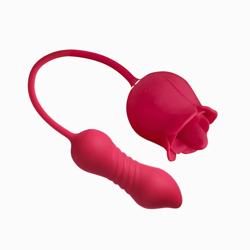 3-in-1 Rose Vibrator with Tongue Licking, Thrusting Dildo & Powerful Vibration – Waterproof, Hands-Free, Body-Safe Silicone