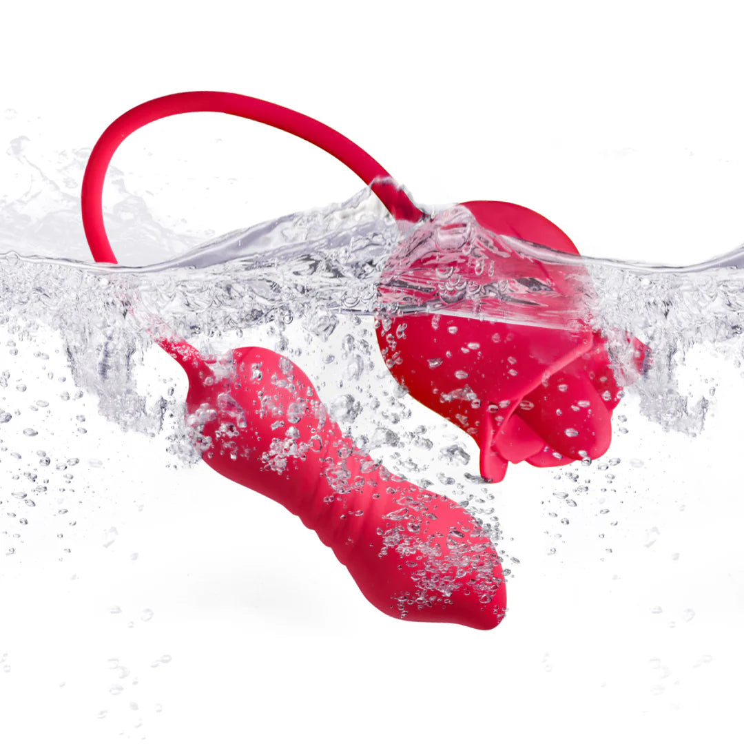 3-in-1 Rose Vibrator with Tongue Licking, Thrusting Dildo & Powerful Vibration – Waterproof, Hands-Free, Body-Safe Silicone